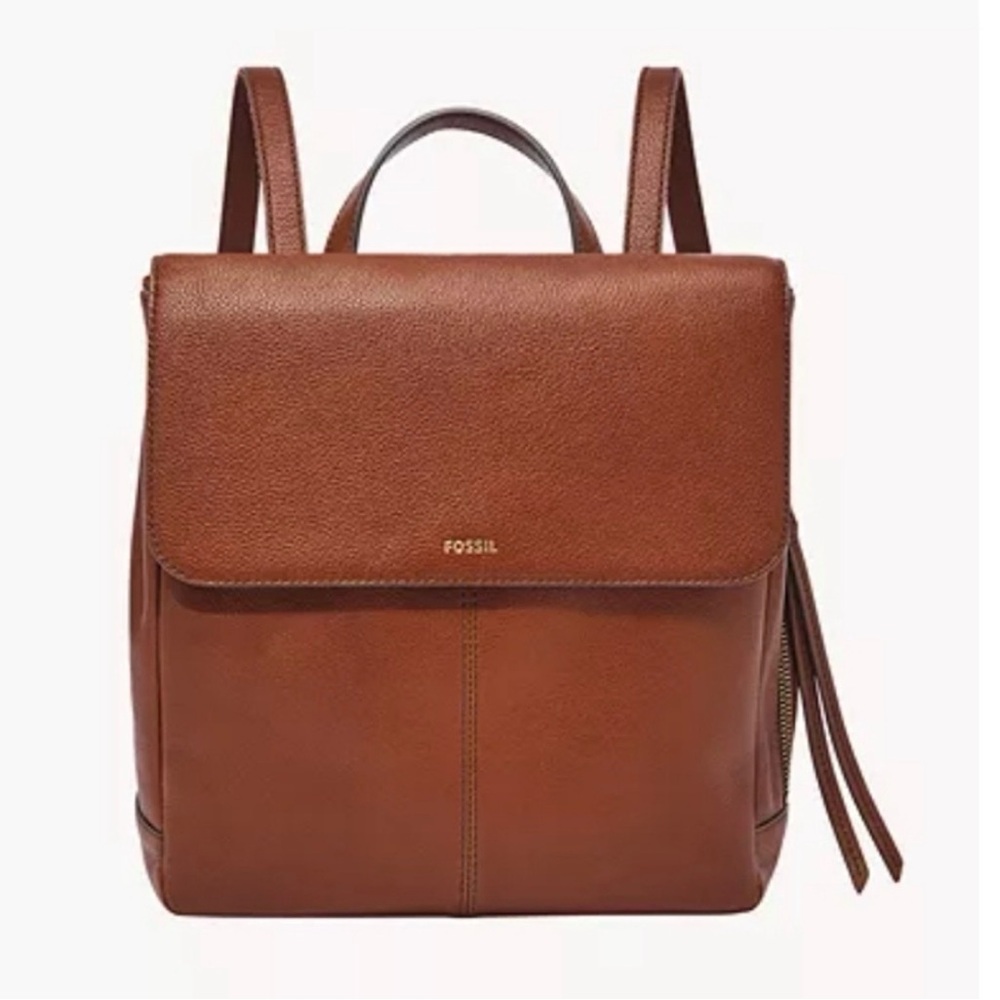 Fossil Leather Claire Backpack Brandy Old English Brass hardware